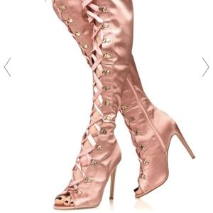 Dolls Kill Thigh High Pink Corset Lace Up Boots Enchantress 8.5